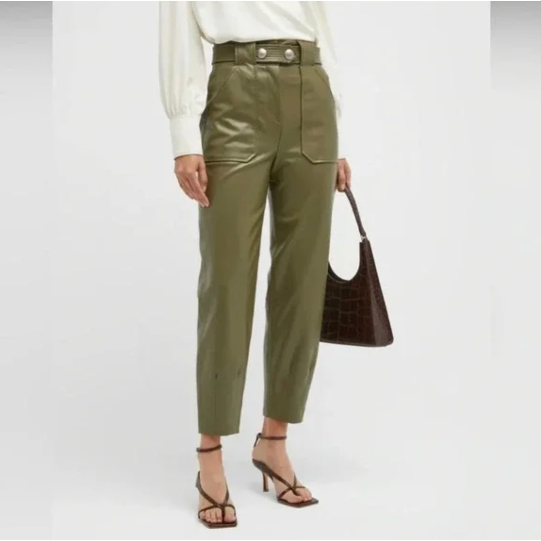 Nwot Veronica Beard Atala Tapered Vegan Leather High Rise Cropped Pants, Size 2